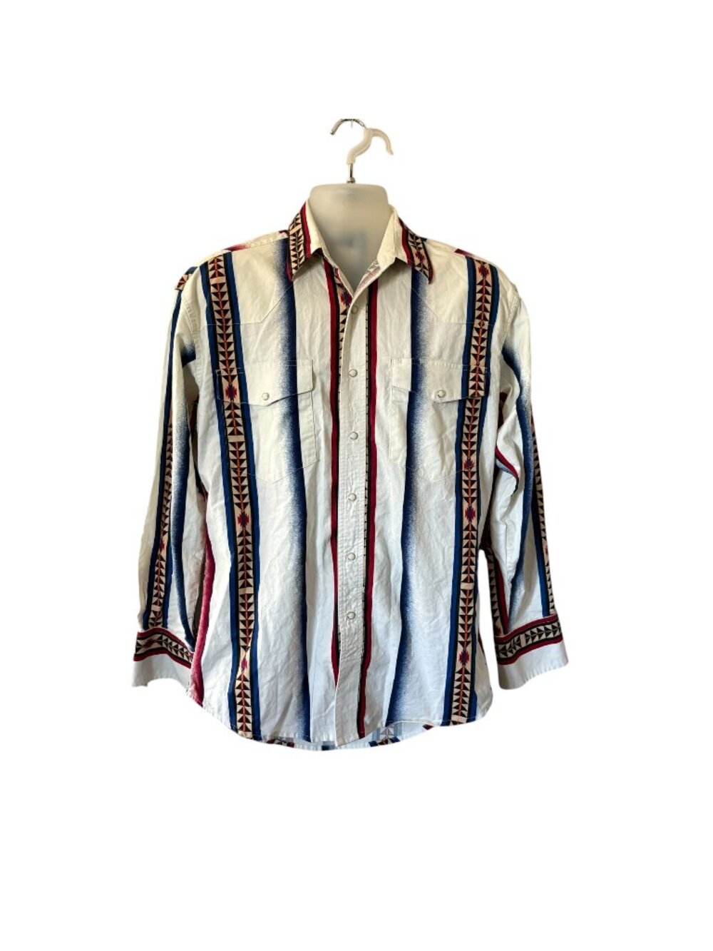 Wrangler Mens Pearl Snap Vintage Shirt Western Southwest Aztec Medium